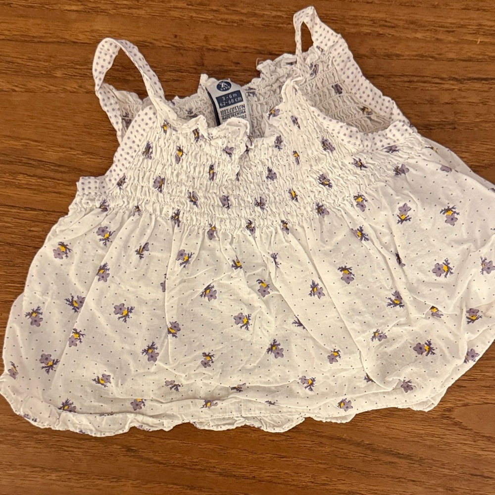 Zara White and Purple Floral Blouse